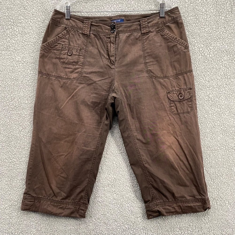 Encore Shorts Womens 14 Petites Dark Brown Cargo High Rise Button Zip Closure